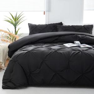 imageDOWNCOOL Queen Comforter Set  3 Pieces Cute Pinch Pleat Bed Set Soft Fluffy Comforters Queen Size Black Down Alternative Bedding Comforter Sets for All Season 1 Comforter ampamp 2 PillowcasesBlack