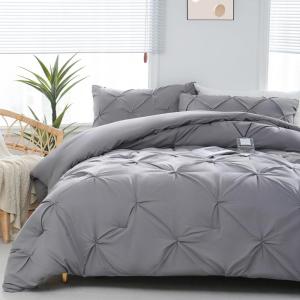imageDOWNCOOL Queen Comforter Set  3 Pieces Cute Pinch Pleat Bed Set Soft Fluffy Comforters Queen Size Black Down Alternative Bedding Comforter Sets for All Season 1 Comforter ampamp 2 PillowcasesGrey