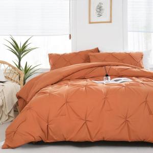 imageDOWNCOOL Queen Comforter Set  3 Pieces Cute Pinch Pleat Bed Set Soft Fluffy Comforters Queen Size Black Down Alternative Bedding Comforter Sets for All Season 1 Comforter ampamp 2 PillowcasesBurnt Orange