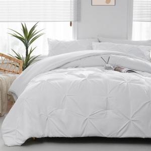imageDOWNCOOL Queen Comforter Set  3 Pieces Cute Pinch Pleat Bed Set Soft Fluffy Comforters Queen Size Black Down Alternative Bedding Comforter Sets for All Season 1 Comforter ampamp 2 PillowcasesWhite