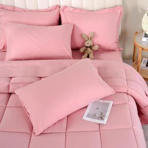 imageDOWNCOOL Queen Comforter Set 7 Pieces Bedding Sets Queen Pink All Season Down Alternative Bed in a Bag Queen with Comforter Flat Sheet Fitted Sheet 2 Pillow Shams ampamp 2 PillowcasesPink