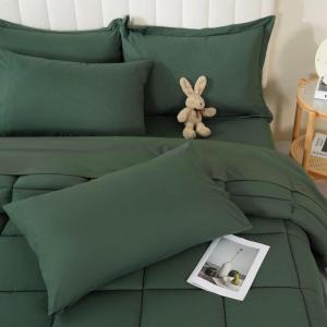 imageDOWNCOOL Queen Comforter Set 7 Pieces Bedding Sets Queen Pink All Season Down Alternative Bed in a Bag Queen with Comforter Flat Sheet Fitted Sheet 2 Pillow Shams ampamp 2 PillowcasesSage Green