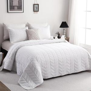 imageDOWNCOOL White Queen Quilt Bedding Set 3Pcs Ultrasonic Process Leaf Texture Pattern Queen Quilt Set Soft Lightweight Bedspread Coverlet All Season Queen Size Quilt90quotx96quotampamp 2 Pillow Shams01 White