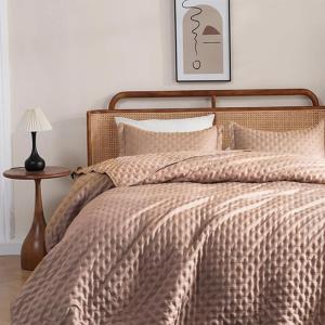 imageDOWNCOOL White Queen Quilt Bedding Set 3Pcs Ultrasonic Process Leaf Texture Pattern Queen Quilt Set Soft Lightweight Bedspread Coverlet All Season Queen Size Quilt90quotx96quotampamp 2 Pillow Shams02 Khaki