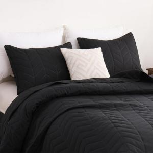imageDOWNCOOL White Queen Quilt Bedding Set 3Pcs Ultrasonic Process Leaf Texture Pattern Queen Quilt Set Soft Lightweight Bedspread Coverlet All Season Queen Size Quilt90quotx96quotampamp 2 Pillow Shams01 Black