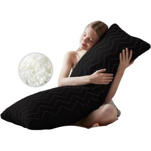 imageDOWNCOOL Full Body Pillow for Adults Ultra Soft Long Bed Pillow with Removable Cover Cooling Breathable Polyester Microfiber Large Body Pillow 20x54 inch with CoverQuiltedblack