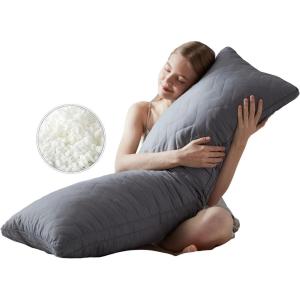 imageDOWNCOOL Full Body Pillow for Adults Ultra Soft Long Bed Pillow with Removable Cover Cooling Breathable Polyester Microfiber Large Body Pillow 20x54 inch with CoverQuiltedgrey