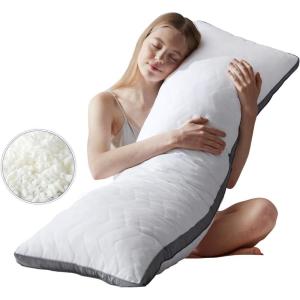 imageDOWNCOOL Full Body Pillow for Adults Ultra Soft Long Bed Pillow with Removable Cover Cooling Breathable Polyester Microfiber Large Body Pillow 20x54 inch with CoverQuiltedwhite