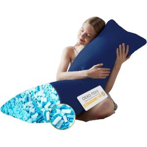 imageDOWNCOOL Full Body Pillow for Adults Ultra Soft Long Bed Pillow with Removable Cover Cooling Breathable Polyester Microfiber Large Body Pillow 20x54 inch with CoverBlue