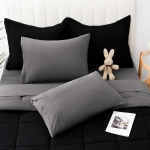 image:imageDOWNCOOL Full Size Comforter Sets 7Pcs Full Size Bedding Sets Dark Purple All Season Down Alternative Bedding Comforter Sets with Comforter Flat Sheet Fitted Sheet 2 Pillow Shams amp 2 PillowcasesBlackGrey