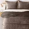 image:imageDOWNCOOL Velvet Quilt Set King Size 3 Pieces Soft Lightweight Quilted Velvet Bedspread Coverlet Bedding with 2 Pillow Shams for All Season Cream WhiteMocha Brown