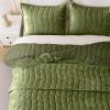image:imageDOWNCOOL Velvet Quilt Set King Size 3 Pieces Soft Lightweight Quilted Velvet Bedspread Coverlet Bedding with 2 Pillow Shams for All Season Cream WhiteOlive Green