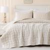 image:imageDOWNCOOL Velvet Quilt Set King Size 3 Pieces Soft Lightweight Quilted Velvet Bedspread Coverlet Bedding with 2 Pillow Shams for All Season Cream WhiteCream White