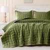 image:imageDOWNCOOL Velvet Quilt Set King Size 3 Pieces Soft Lightweight Quilted Velvet Bedspread Coverlet Bedding with 2 Pillow Shams for All Season Cream WhiteOlive Green