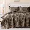 image:imageDOWNCOOL Velvet Quilt Set King Size 3 Pieces Soft Lightweight Quilted Velvet Bedspread Coverlet Bedding with 2 Pillow Shams for All Season Cream WhiteMocha Brown