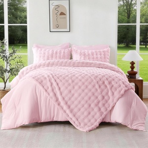 image:imageDOWNCOOL 2in1 Faux Rabbit Fur Queen Comforter Set Cream White  6Piece Fluffy Bedding Set Includes a Detachable Plush Blanket Comforter 2 Pillow Shams amp 2 Pillowcases  All SeasonPink