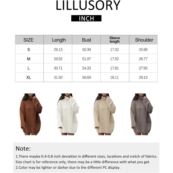 LILLUSORY Women's 2023 Fall Turtleneck Long Sleeve Oversized Knit Pullover Slouchy Sweaters Tunic Long Dress
