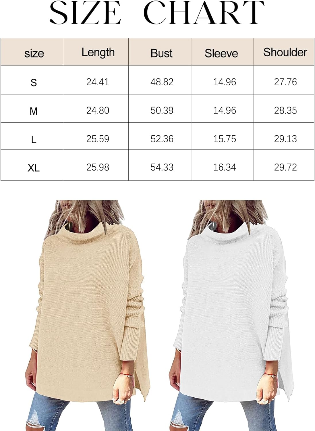 Inspire Chic Women's Turtleneck Long Sleeve Knit Casual Loose Pullover Sweaters Grey Large