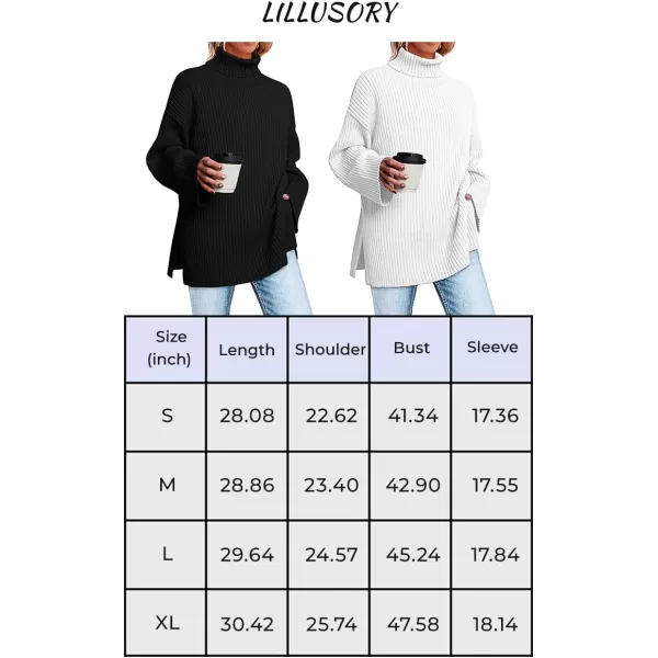 LILLUSORY Womens 2023 Fall Turtleneck Oversized Pullover Sweaters Long Sleeves High Neck Ribbed Knit Sweater