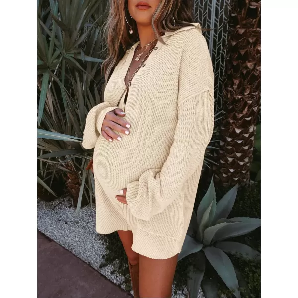 LILLUSORY Women's Long Sleeve 2023 Knit Sweater Rompers Fall V Neck Outfits Button Down One Piece Jumpsuits with Pocket