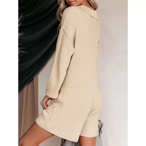 LILLUSORY Women's Long Sleeve 2023 Knit Sweater Rompers Fall V Neck Outfits Button Down One Piece Jumpsuits with Pocket