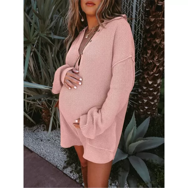 LILLUSORY Women's Long Sleeve 2023 Knit Sweater Rompers Fall V Neck Outfits Button Down One Piece Jumpsuits with Pocket