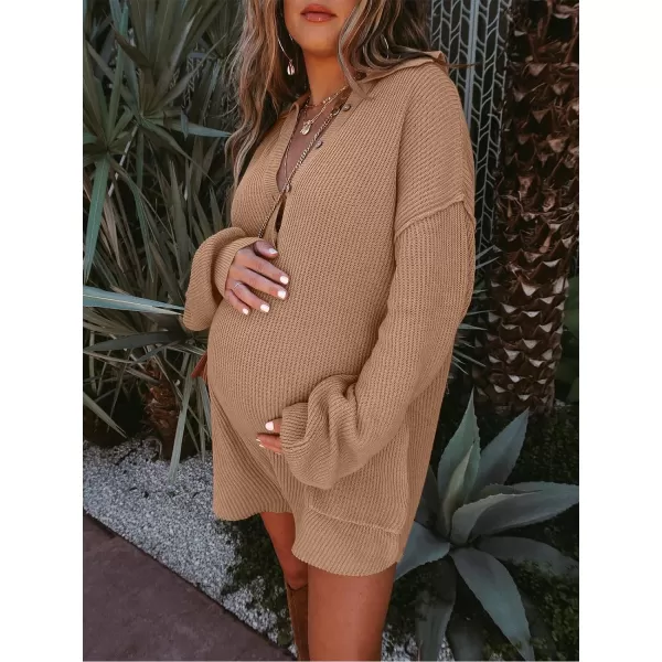 LILLUSORY Women's Long Sleeve 2023 Knit Sweater Rompers Fall V Neck Outfits Button Down One Piece Jumpsuits with Pocket