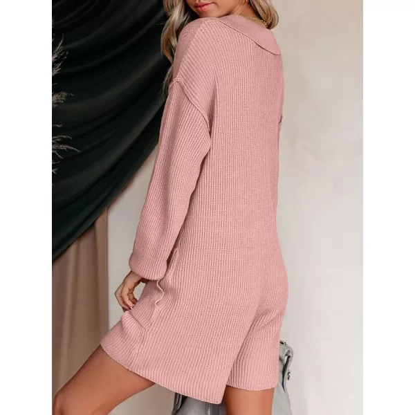 LILLUSORY Women's Long Sleeve 2023 Knit Sweater Rompers Fall V Neck Outfits Button Down One Piece Jumpsuits with Pocket