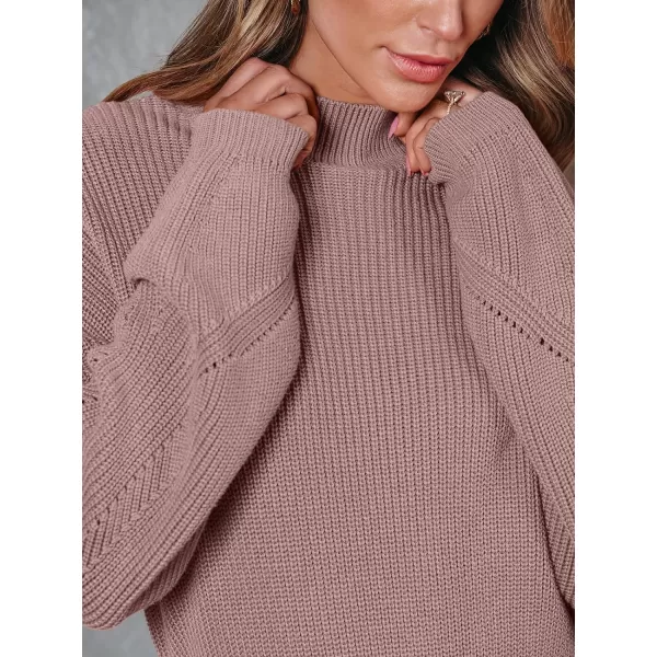 LILLUSORY Women's Mock Neck Trendy Lantern Sleeve 2023 Ribbed Knit Bodycon Pullover Sweater Dress