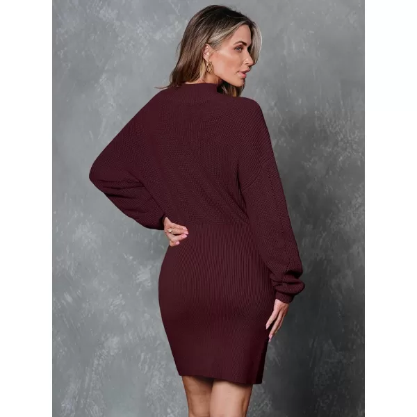 LILLUSORY Women's Mock Neck Trendy Lantern Sleeve 2023 Ribbed Knit Bodycon Pullover Sweater Dress
