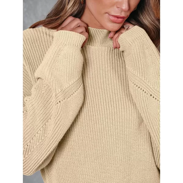 LILLUSORY Women's Mock Neck Trendy Lantern Sleeve 2023 Ribbed Knit Bodycon Pullover Sweater Dress