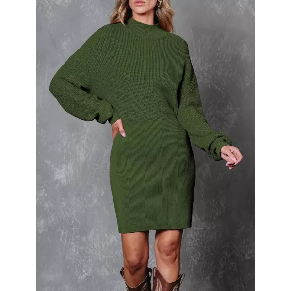 LILLUSORY Women's Mock Neck Trendy Lantern Sleeve 2023 Ribbed Knit Bodycon Pullover Sweater Dress