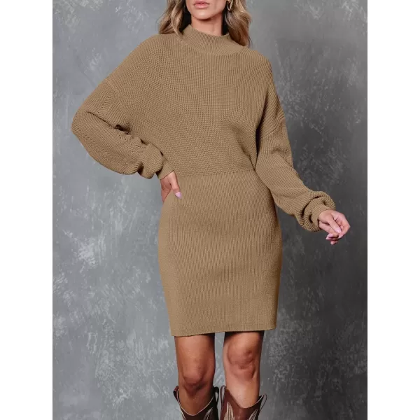 LILLUSORY Women's Mock Neck Trendy Lantern Sleeve 2023 Ribbed Knit Bodycon Pullover Sweater Dress