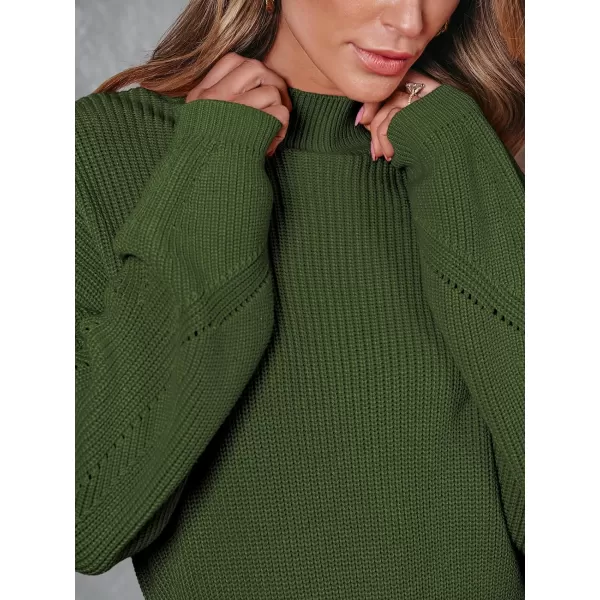 LILLUSORY Women's Mock Neck Trendy Lantern Sleeve 2023 Ribbed Knit Bodycon Pullover Sweater Dress