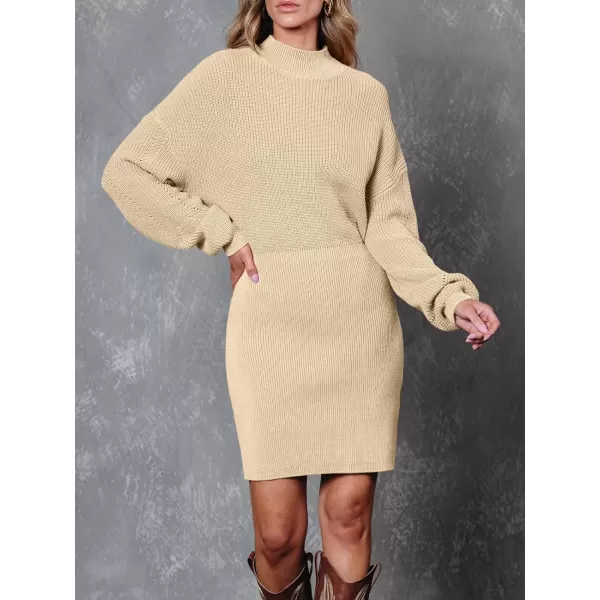 LILLUSORY Women's Mock Neck Trendy Lantern Sleeve 2023 Ribbed Knit Bodycon Pullover Sweater Dress