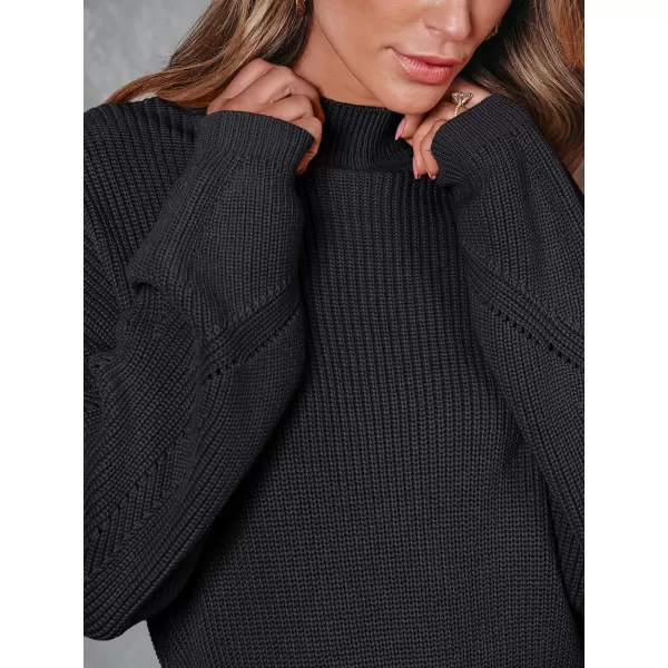 LILLUSORY Women's Mock Neck Trendy Lantern Sleeve 2023 Ribbed Knit Bodycon Pullover Sweater Dress