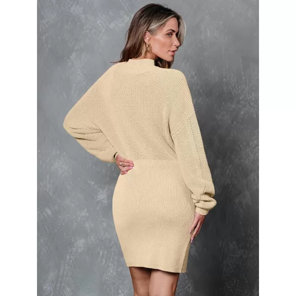 LILLUSORY Women's Mock Neck Trendy Lantern Sleeve 2023 Ribbed Knit Bodycon Pullover Sweater Dress