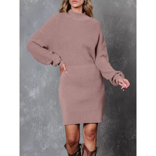 LILLUSORY Women's Mock Neck Trendy Lantern Sleeve 2023 Ribbed Knit Bodycon Pullover Sweater Dress