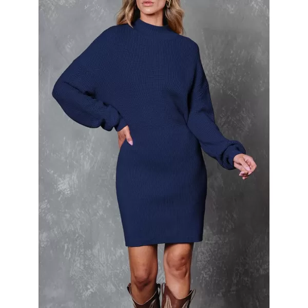 LILLUSORY Women's Mock Neck Trendy Lantern Sleeve 2023 Ribbed Knit Bodycon Pullover Sweater Dress