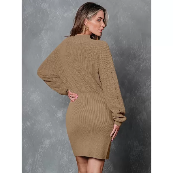 LILLUSORY Women's Mock Neck Trendy Lantern Sleeve 2023 Ribbed Knit Bodycon Pullover Sweater Dress