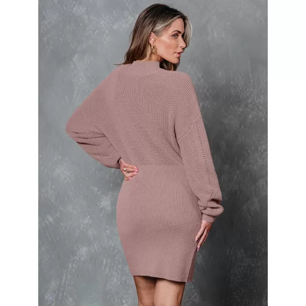 LILLUSORY Women's Mock Neck Trendy Lantern Sleeve 2023 Ribbed Knit Bodycon Pullover Sweater Dress