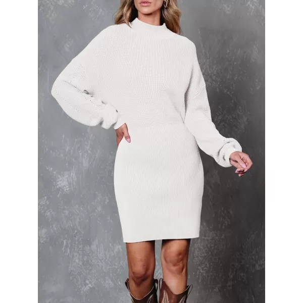 LILLUSORY Women's Mock Neck Trendy Lantern Sleeve 2023 Ribbed Knit Bodycon Pullover Sweater Dress
