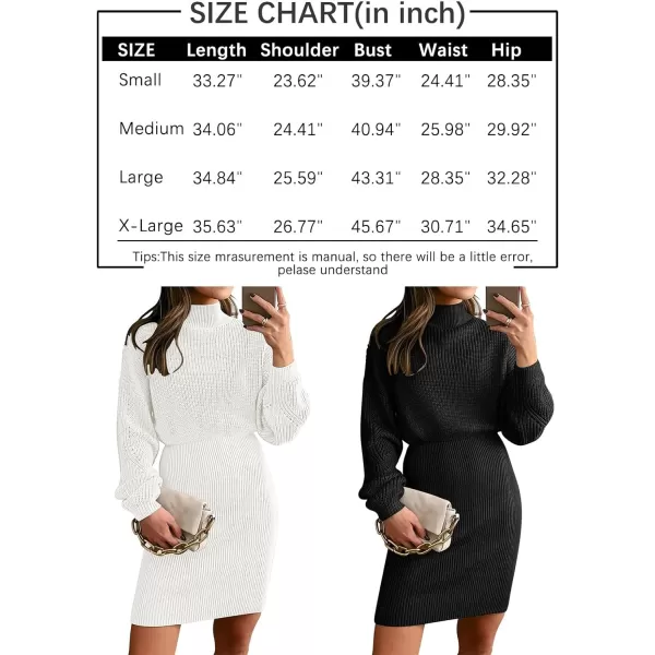 LILLUSORY Women's Mock Neck Trendy Lantern Sleeve 2023 Ribbed Knit Bodycon Pullover Sweater Dress