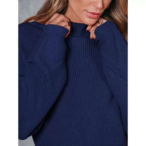 LILLUSORY Women's Mock Neck Trendy Lantern Sleeve 2023 Ribbed Knit Bodycon Pullover Sweater Dress