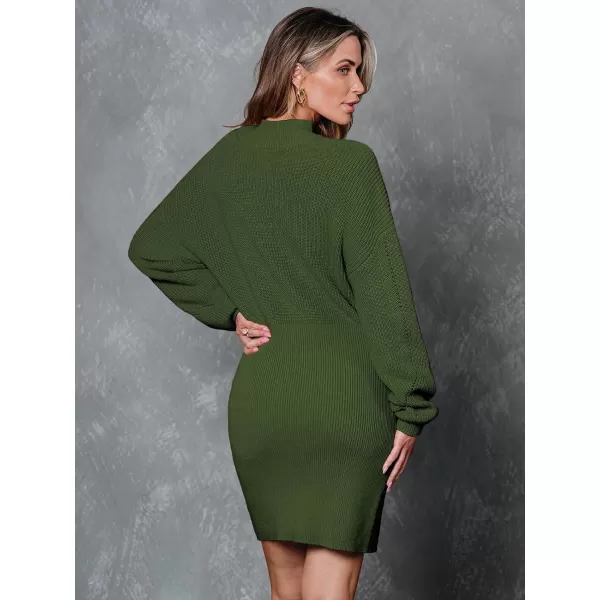 LILLUSORY Women's Mock Neck Trendy Lantern Sleeve 2023 Ribbed Knit Bodycon Pullover Sweater Dress