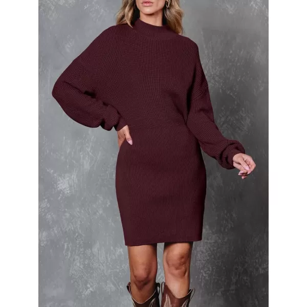 LILLUSORY Women's Mock Neck Trendy Lantern Sleeve 2023 Ribbed Knit Bodycon Pullover Sweater Dress