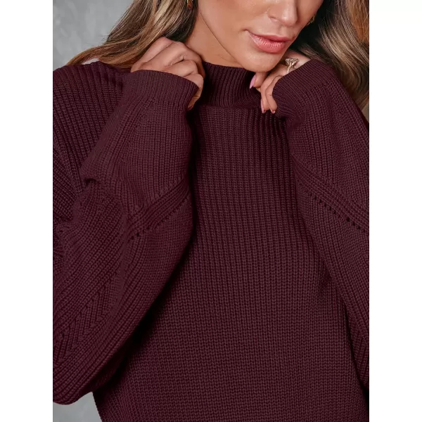 LILLUSORY Women's Mock Neck Trendy Lantern Sleeve 2023 Ribbed Knit Bodycon Pullover Sweater Dress