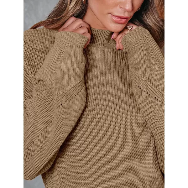 LILLUSORY Women's Mock Neck Trendy Lantern Sleeve 2023 Ribbed Knit Bodycon Pullover Sweater Dress