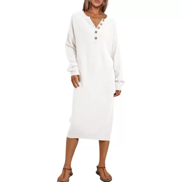 LILLUSORY Women Pullover Sweater Maxi Dresses 2023 Fall Long Sleeve Button V Neck Oversized Waffle Knit Sweaters