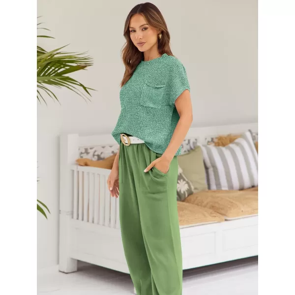 LILLUSORY 2 Piece Outfits For Women Trendy Lounge Sets Cozy Knit Sweater Short Sleeve Fashion Loungewear Set